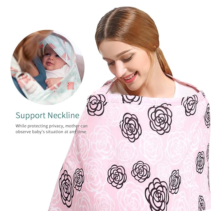 SONARIN Stylish Premium Breastfeeding Nursing Covers,Flower Pattern,with Storage Bag & Towel Corners,4 in 1 Multifunction,Nursing Scarf,Breathable & Lightweight(Pink)