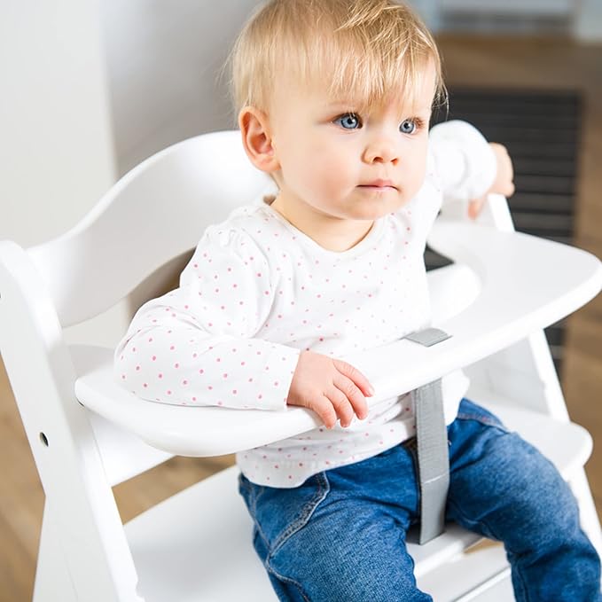 hauck Alpha+ Grow Along Seat Solid Beechwood Booster Chair with Adjustable Seat, 5 Point Safety Harness, & Bumper Bar for Infants & Toddlers, White