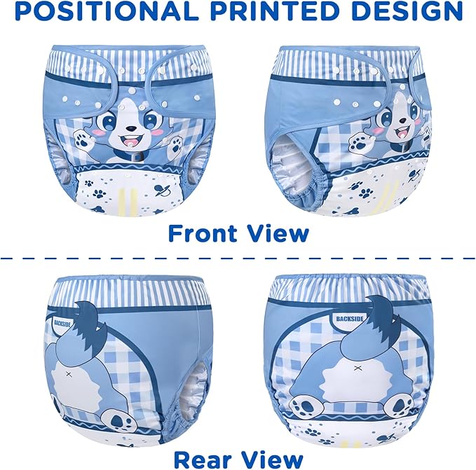 Littleforbig Washable Adjustable Reusable Waterproof Cloth Adult Diaper Wrap Cover- Little Blue M