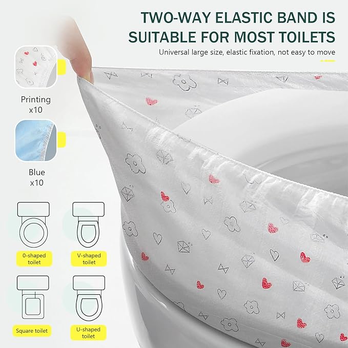 20 Pack Disposable Toilet Seat Cover Waterproof Non-Woven Fabric, Disposable Toilet Seat Covers for Travel, Disposable Seat Covers for Outing Hotel Hospital Public Toilet (Print+Blue)