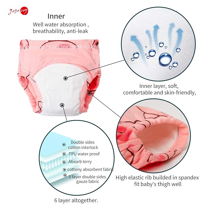 Joyo roy 6Pcs Toddler Potty Training Underwear Girls Soft Cotton Toilet Training Pants Absorbent Comfortable Padded Baby Toddler Underwear Girls 4T Leakproof Pee Pants for Girl with Potty Chart