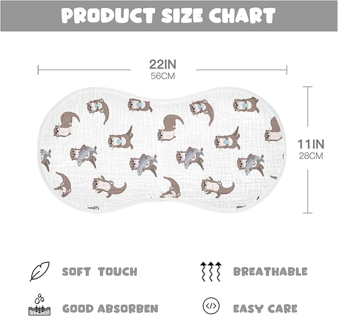 Muslin Baby Burp Cloths, Sea Otters Muslin Washcloths Baby Bibs Rags Comfy Soft Absorbent in for Newborn Boys and Girls 4 Piece 22 x 11 Inch