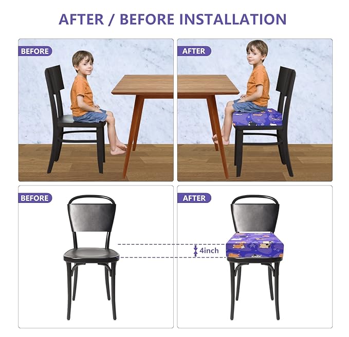 Toddler Booster Seat for Dining Table,4 Inches Washable Double Safer Straps Non-Slip Bottom Booster Seat Dining for kids, Portable Travel High Density Sponge Detachable Increasing Cushion for Child.