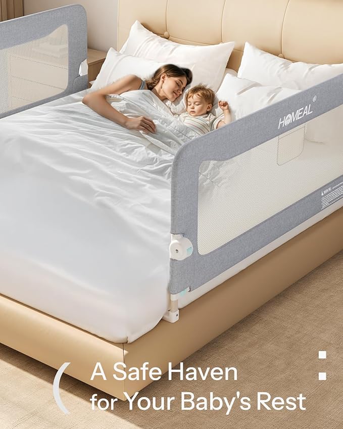 HOMEAL Bed Rail for Toddlers，47" x 26" Grey, Long Tall Foldable Baby Bed Rail Guard for Easy Use and Storage, U-Shaped Base Width Increased by 4", Suitable for Twin, Full, Queen, King Size Bed