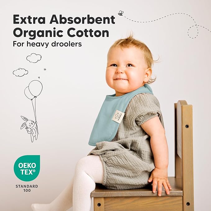 8-Pack Organic Baby Bibs for Boys, Girls - Soft Cotton Drooling and Teething Bibs for Baby Girl & Boy, Extra Absorbent, Easy to Clean & Put On for Toddler, Newborn, Infant 0-24 Months (Muted Pastel)