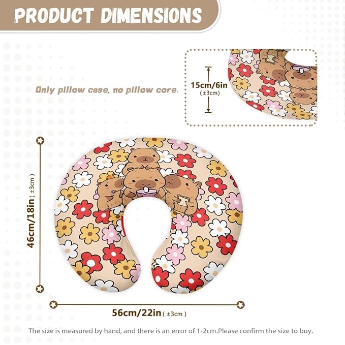 Jeiento Cute Retro Groovy Flowers Nursing Pillow Cover Cartoon Capybara Pillow Case Soft and Comfort Removable Case for Breastfeeding Pillows,Washable Slipcover for Newborn Boy Girl