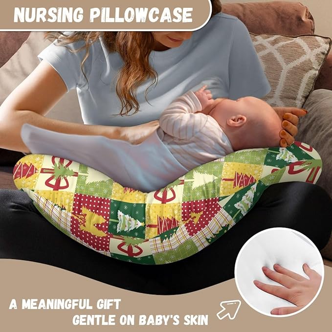 Christmas Tree Nursing Pillow Cover for Infant, Lightweight Neutral Breastfeeding Pillow Slipcover with Hidden Zipper, Removable Xmas Pillow Cover for Infant Snug