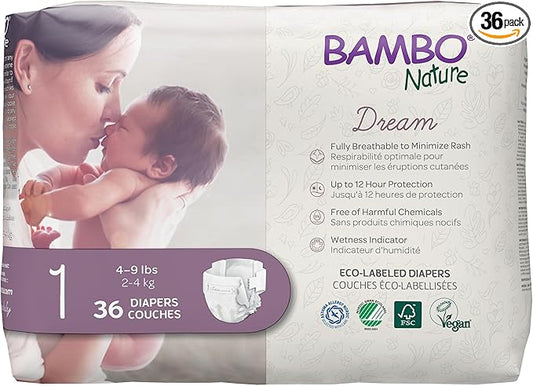 Bambo Nature Premium Eco-Friendly Baby Diapers, Size 1 (4-9 Lbs), 36 Count
