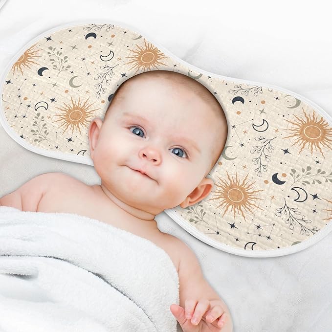 Muslin Burp Cloths for Baby Boys and Girls - 4-Pack Ultra Absorbent Magic Constellations Moons Star Muslin Washcloths, Newborn Towel, Milk Spit Up Rags, Burp Cloth Bib for Unisex, 22 x 11 Inch