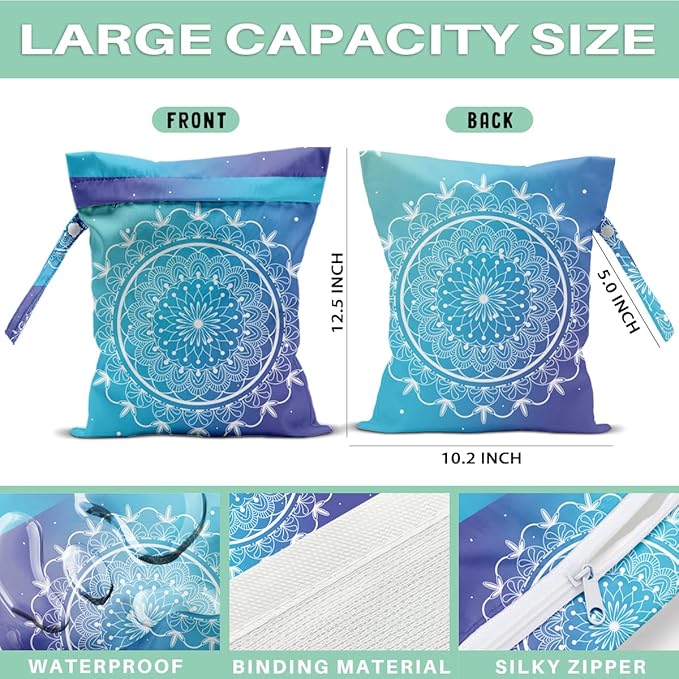 Mandala Large Wet Bag Travel Laundry Bags - Waterproof with Handle, Washable Dirty Clothes Bags for Travel, Wet & Dry, Gym Bag, Swimming Pool, College Dorm