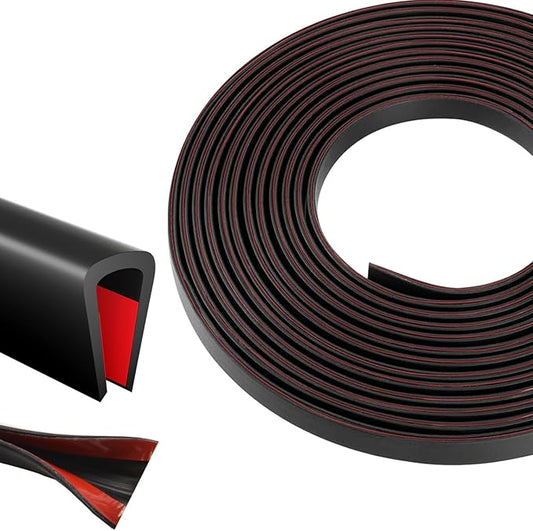 Silicone Edge Trim Self-Adhesive U Channel Silicone Edge Trim Edge Protector for Sheet Metal (Black, Fit 1/4" - L 10')