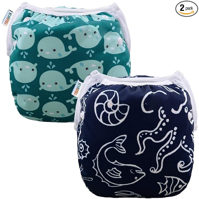 ALVABABY Baby Swim Diapers 2pcs Reuseable Washable & Adjustable for Swimming Lesson & Large Size Baby Boy ZSW18-21