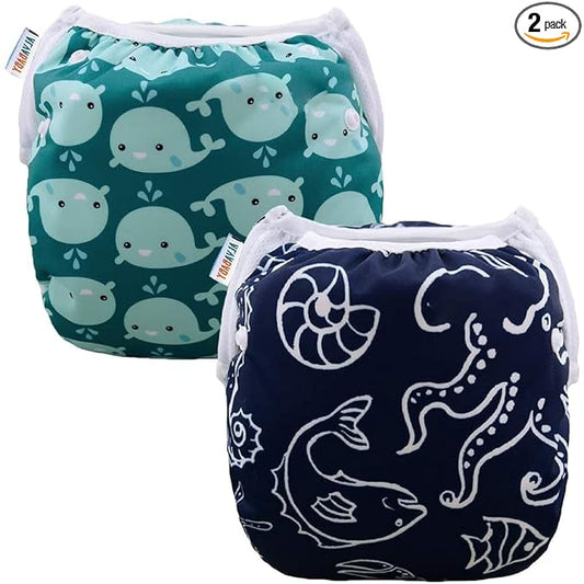 ALVABABY Baby Swim Diapers 2pcs Reuseable Washable & Adjustable for Swimming Lesson & Large Size Baby Boy ZSW18-21