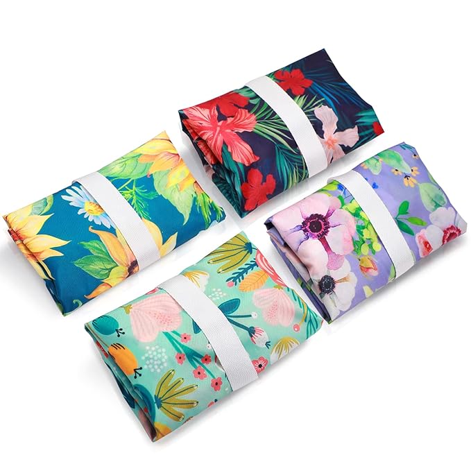 Frienda 4 Pieces Cloth Diaper Wet Dry Bag, Waterproof Reusable Washable Bag for Baby Items and Travel Zippered Pockets with Handle, Beach, Swimsuit, Dirty Gym Clothes and Toiletries(Flower)