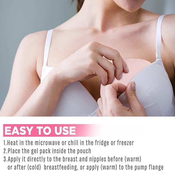 LotFancy Breast Ice Packs, 2 Hot Cold Breast Therapy Packs and 2 Covers, Breastfeeding Essentials, Gel Nursing Pad for Engorgement, Plugged Ducts, Mastitis, Warm Compress for Pumping