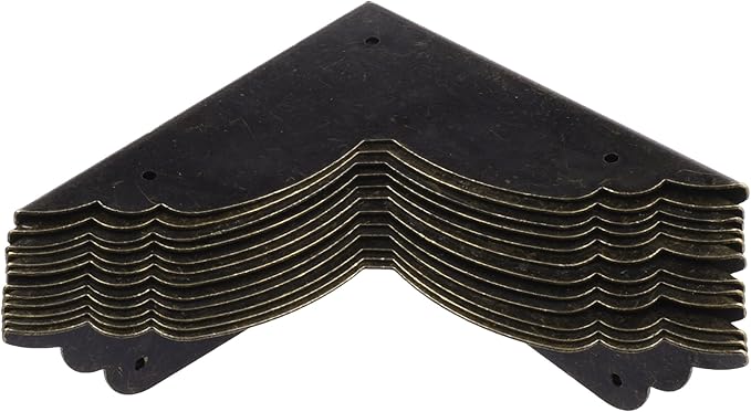 Cosmos Pack of 12 Antique Metal Box Corner Protector Edge Safety Guard Cabinet Furniture Corner Metal Bumpers, Bronze Tone Color
