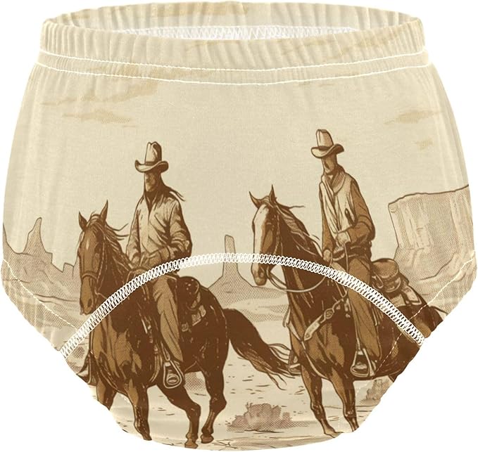 Little Girls Potty Training Underwear Pants Soft Cotton Short Underwear for Toddler Boys 3T Hand-Drawn Vintage Illustration of Two Cowboys Riding Horses in The Desert