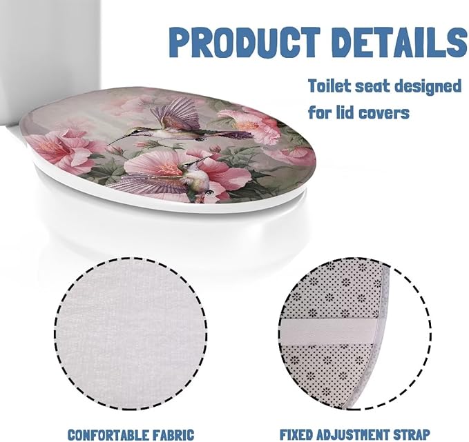 Hummingbird Polyester Fabric Toilet Seat Cover - Dustproof With Elastic Edges, Universal for Most Bowl Lids
