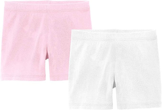 City Threads 2-Pack Baby Shorts for Boy or Girl Simple Soft Diaper Covers Shorts Soft Cotton Play Summer Spring SPD Sensory Friendly Sensitive, Pink/White, 9/12M