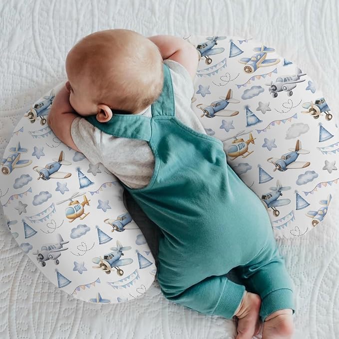 Vintage Planes Airplanes Helicopters Nursing Pillow Covers for Boy Girl Retro Stars Plane Clouds Sky Nursery Slipcover for Breastfeeding Pillows Soft Stretchy Removable Covers for Newborn Infant