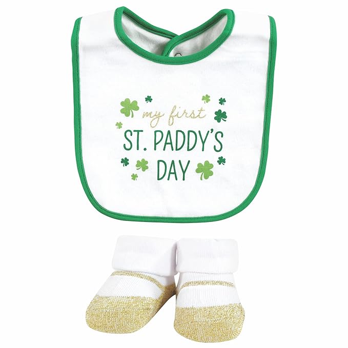 Hudson Baby Unisex Baby Cotton Bib and Sock Set, Lucky Lady, One Size