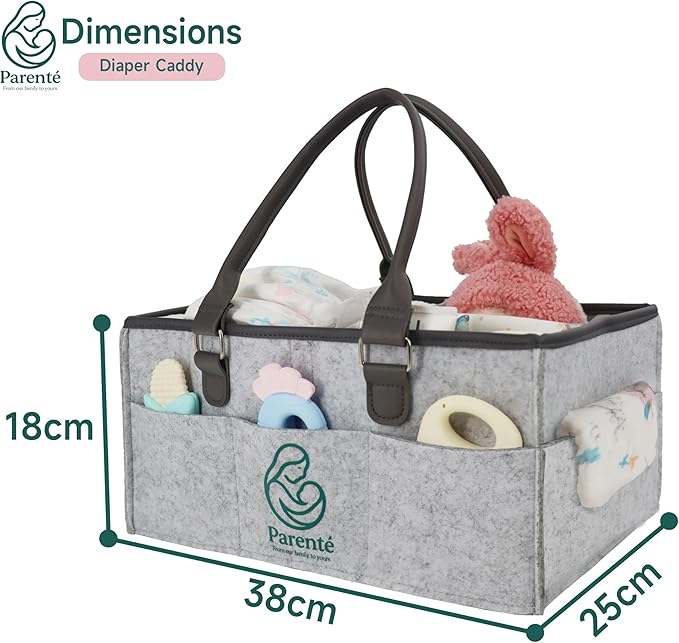 Diaper Caddy Organizer for Baby Essentials, Portable Nursery Storage Bin with Handles, Large Capacity for Diapers, Wipes, Toys, Changing Table or Car, Felt Diaper Organizer