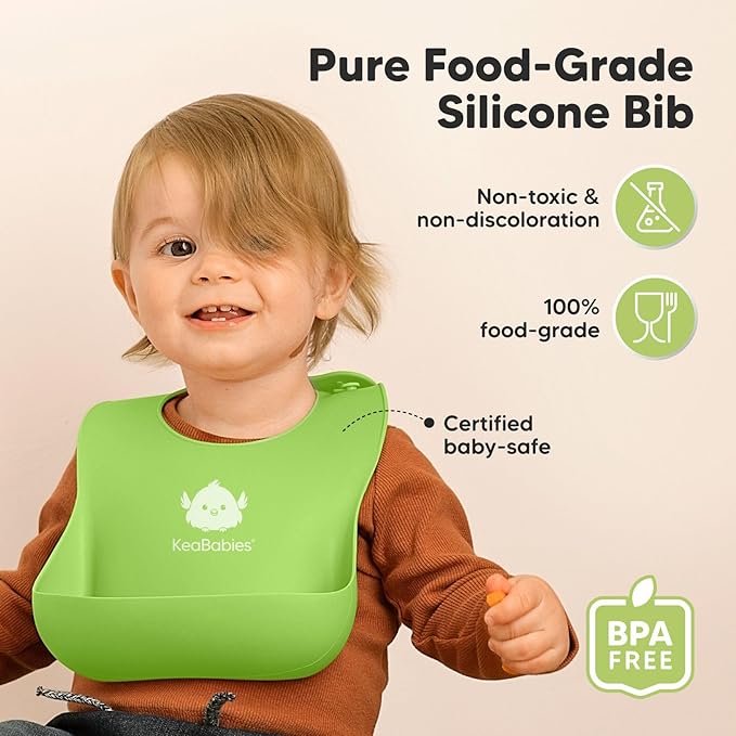 KeaBabies 2-Pack Silicone Bibs for Babies, Toddlers Girl, Boy – Sturdy Food-Grade Baby Bibs for Eating, Large Food Catcher, Clean & Put On Easily, Waterproof Toddler Feeding Essentials (Cloud Nine)