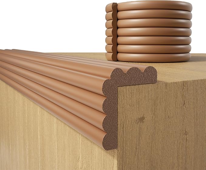Baby Proofing Wall Corner Protector,Edge Guard Corner Protector,6.56ft Thinken Soft Corner Protectors Pre-Taped Soft Rubber Foam Edge Cushion for Furniture (Brown-L, 6.56Ft x 11.8" W x 0.47" Th)