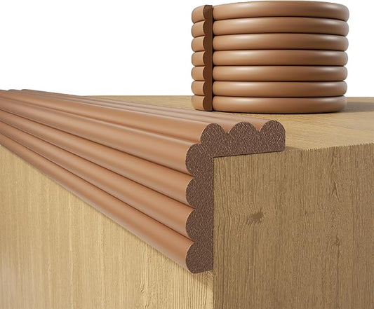 Baby Proofing Wall Corner Protector,Edge Guard Corner Protector,6.56ft Thinken Soft Corner Protectors Pre-Taped Soft Rubber Foam Edge Cushion for Furniture (Brown-L, 6.56Ft x 11.8" W x 0.47" Th)