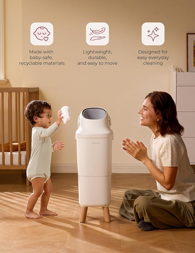 Momcozy Diaper Pail with Patented Triple-Seal Odor Control, Wide Opening, Ergonomic Height, Large Capacity with Viewing Window, Childproof Lock, Fits Standard Trash Bags