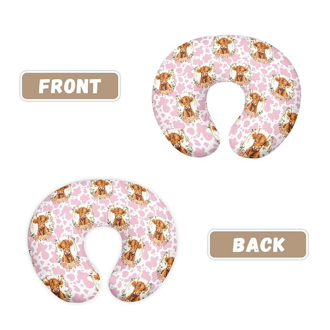 Cartoon Cow and Pink Cow Stripes Nursing Pillow Cover for Baby Boy Girl Slipcover for Breastfeeding Pillows, Soft and Stretchy Safely Breastfeeding Pillow Cover