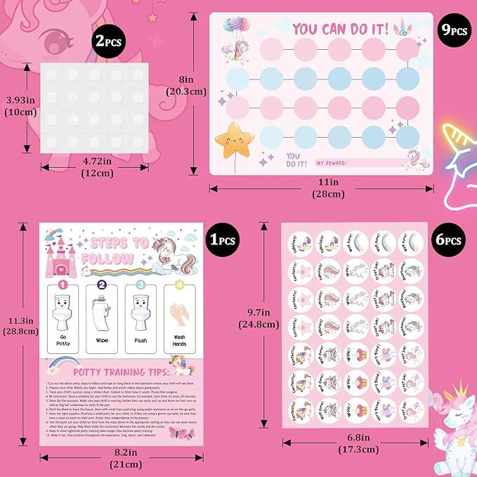 Unicorn Potty Training Chart for Toddler Girls - Potty Training Sticker Chart for Girls Potty with Sticker, Sticker Chart for Kids Potty Training Reward Chart, Kids Reward Chart