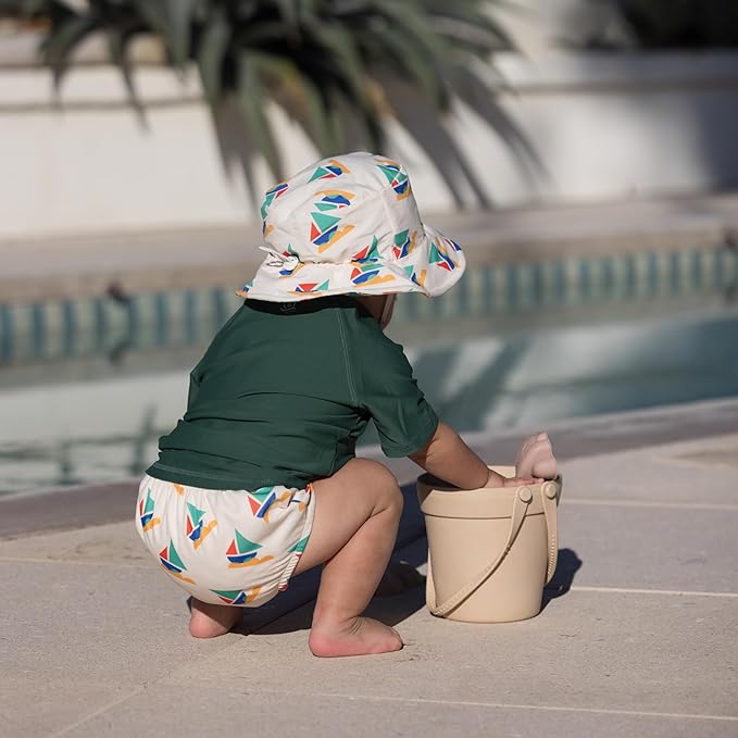 Tiny Twinkle Pull-Up Reusable Swim Diapers 2-Pack | Waterproof and UPF 50+ Sun Protection | Lightweight and Absorbent | Machine Washable(Sailboats,Zig Zag Stripe,12-18M)