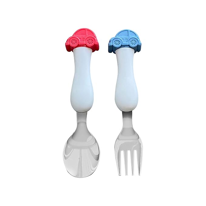 ARI MES - BPA-Free Toddler Car Utensils - Easy-Grip Car Spoon and Fork Set for Kids