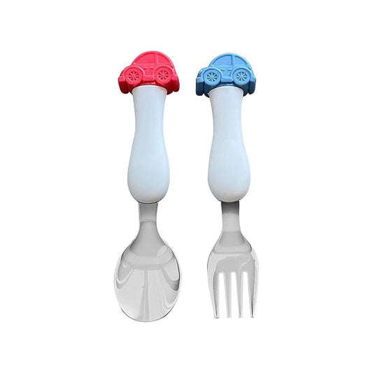 ARI MES - BPA-Free Toddler Car Utensils - Easy-Grip Car Spoon and Fork Set for Kids