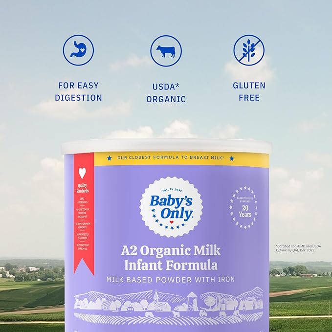 Baby's Only A2 Organic Milk Infant Formula, A2 Milk Based Powder, Organic Baby Formula with A2 Beta-Casein Protein, Iron, Vitamin E, Vitamin D, Easy to Digest, Newborn to 12 Months Old, 21 oz, 6 Pack