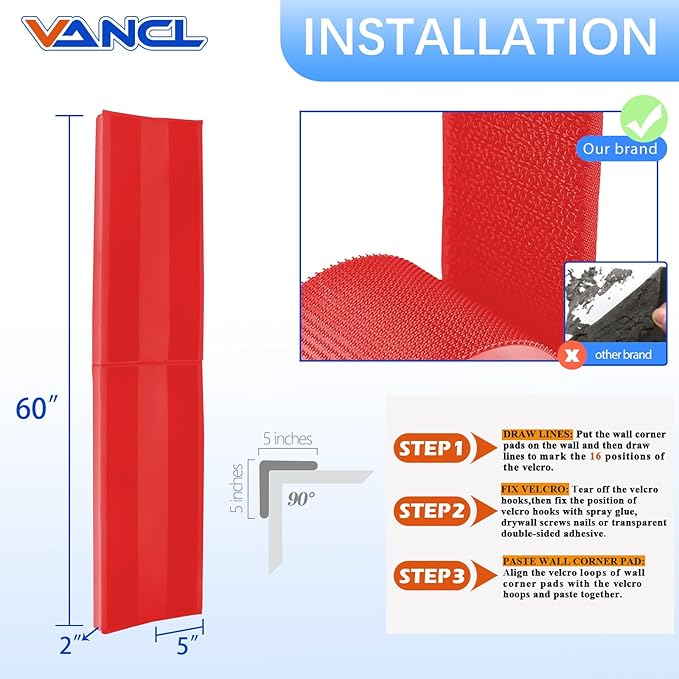 Wall Corner Padding Red Wall Corner Guards Heavy Duty Wall Corner Edge Protector Wall Cushion Mats Waterproof Durable 2 Sides Wall Corner Pads for Safety