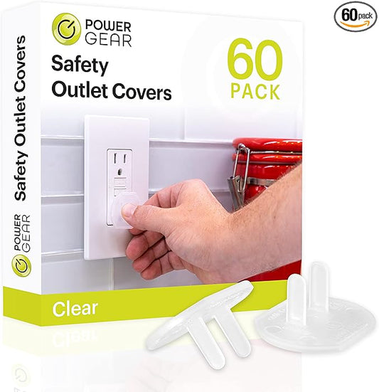 Power Gear Child Safety Electrical Outlet Covers, Tamper‑Resistant Plug Protectors for Standard Wall Outlets, Baby‑Proof & Child‑Proof Safety Caps, Clear, 60 Pack, 54615