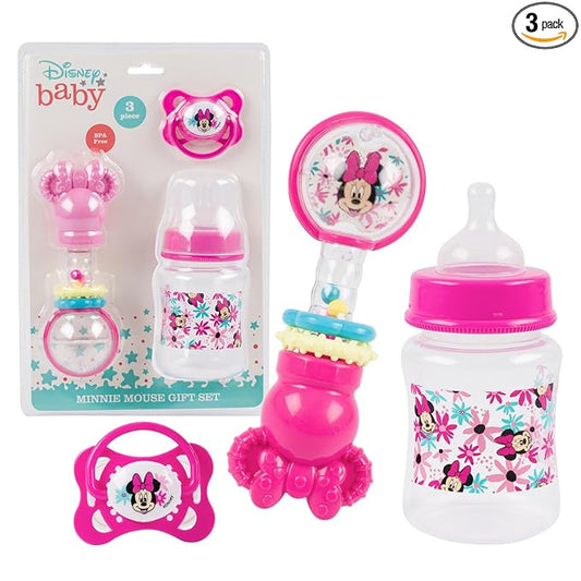 Disney Baby Girl Minnie Mouse 5 OZ Bottle, Rattle & Pacifier Gift Set FD51135