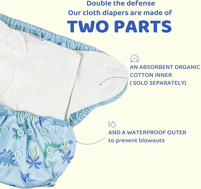 BISENKID Waterproof Cloth Diaper Cover Reusable Swim Diaper - Adjustable Outer Shell Over an Absorbent Inner Layer to Prevent Urine Blowouts - Outer Green, Size 1 (7-17lbs)