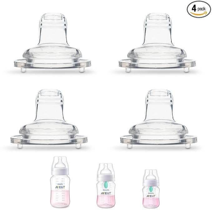 Sippy Spout Nipples for Philips Avent Anti-Colic Baby Bottles, 4-Count, Soft Spout, Food Grade Silicone, Variable Flow, Spill and Leak Proof, BPA-Free, Converts Bottle to Sippy Cup, 4+ Months