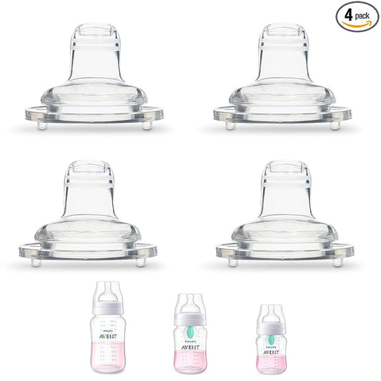 Sippy Spout Nipples for Philips Avent Anti-Colic Baby Bottles, 4-Count, Soft Spout, Food Grade Silicone, Variable Flow, Spill and Leak Proof, BPA-Free, Converts Bottle to Sippy Cup, 4+ Months