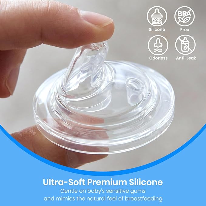 Sippy Spout Nipple Replacements Compatible with Dr. Brown’s Wide-Neck Bottles, Ultra-Soft, Leak-Proof Transition Spout, Food Grade Silicone, 6m+, 6-Pack