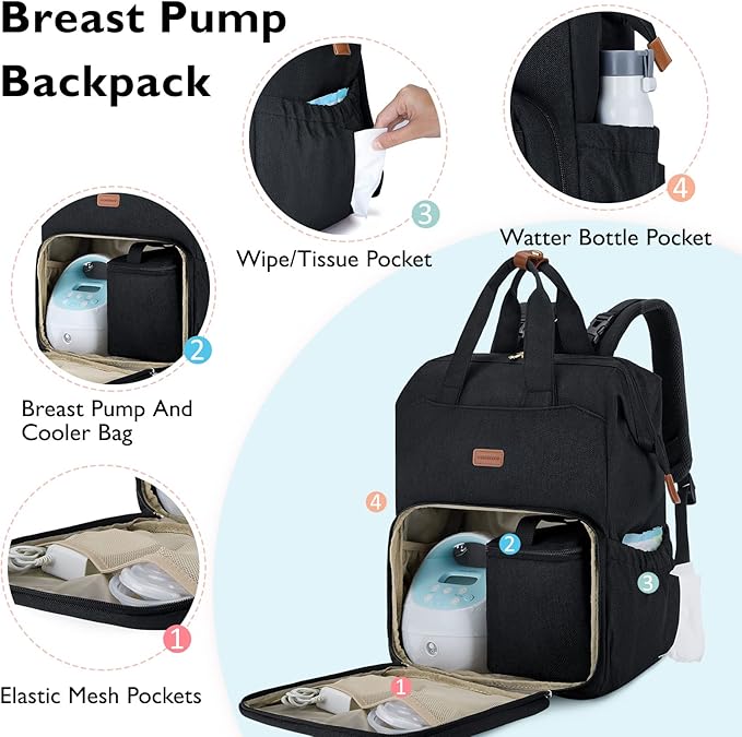 mommore Breast Pump Bag Backpack for Spectra S1,S2 Medela with Cooler Storage BagTravel Diaper Bag Backpack for Working Moms with 15.6 inch Laptop Sleeve, Black