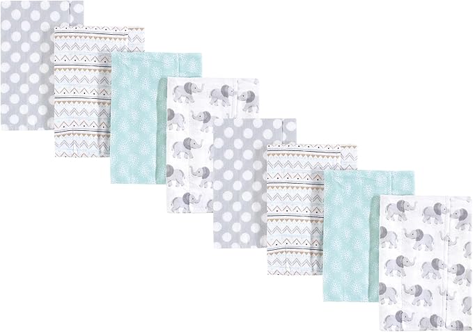 Hudson Baby Cotton Poly Flannel Burp Cloths Multipack, Gray Elephant 8-Pack, One Size