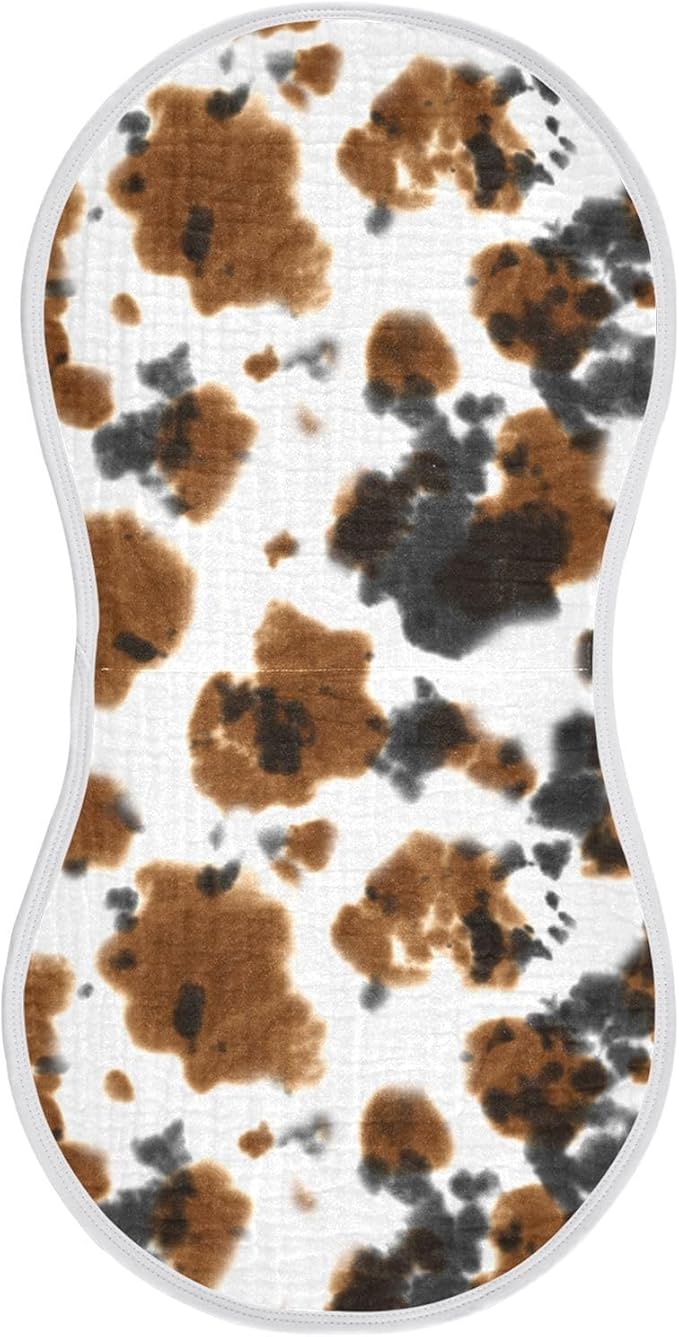 Muslin Burp Cloths for Baby Boys and Girls - 1-Pack Ultra Absorbent Black and Brown Cow Print Muslin Washcloths, Newborn Towel, Milk Spit Up Rags, Burp Cloth Bib for Unisex, 22 x 11 Inch