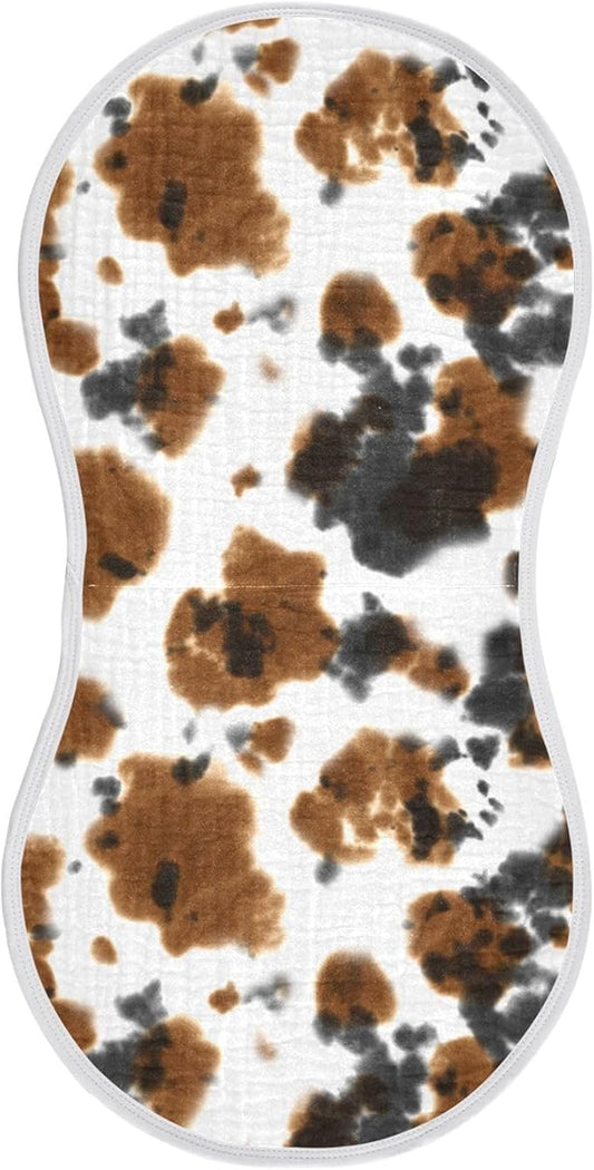 Muslin Burp Cloths for Baby Boys and Girls - 1-Pack Ultra Absorbent Black and Brown Cow Print Muslin Washcloths, Newborn Towel, Milk Spit Up Rags, Burp Cloth Bib for Unisex, 22 x 11 Inch