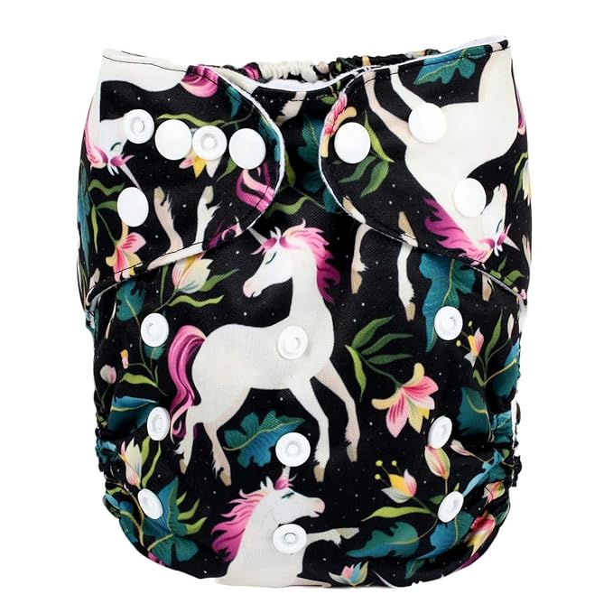 Baby Pocket Diaper Nappy Reusable Washable 8lbs to 36lbs (Floral Horse)