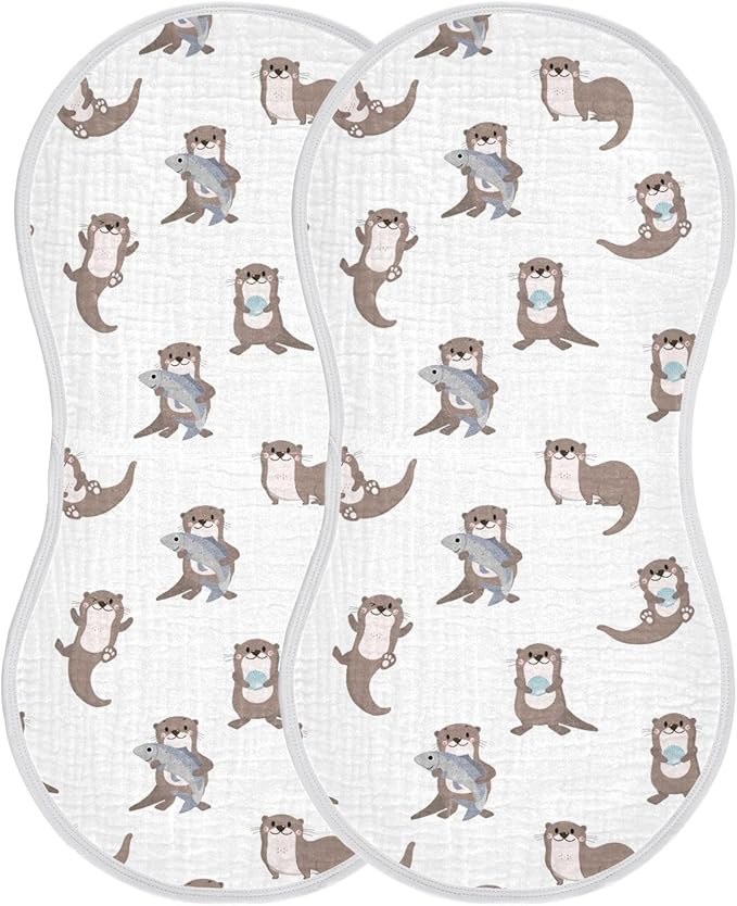 Sea Otters Muslin Burp Cloths for Baby Boys and Girls - 2-Pack Ultra Absorbent Muslin Washcloths, Newborn Towel, Milk Spit Up Rags, Burp Cloth Bibs, 22 x 11 Inch