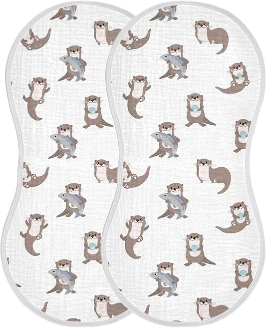 Sea Otters Muslin Burp Cloths for Baby Boys and Girls - 2-Pack Ultra Absorbent Muslin Washcloths, Newborn Towel, Milk Spit Up Rags, Burp Cloth Bibs, 22 x 11 Inch